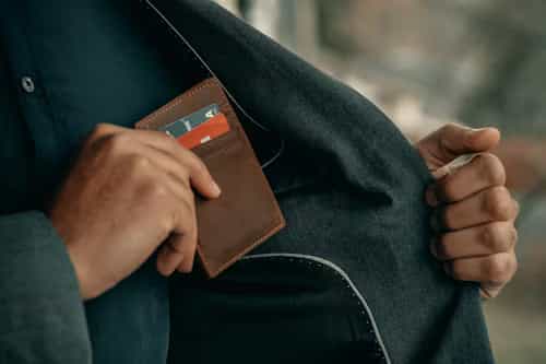 Private banking cards in leather wallet